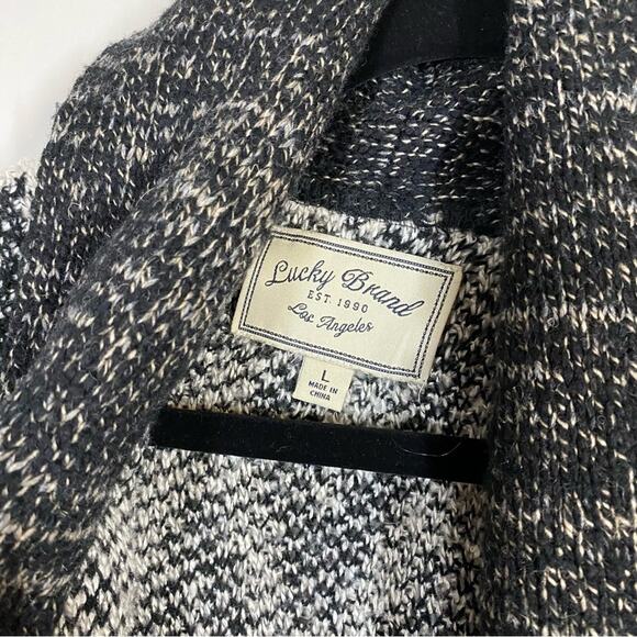 Lucky Brand Boho Printed Chunky Knit Oversized Open Front Cardigan Sweater Sz L - Picture 6 of 8